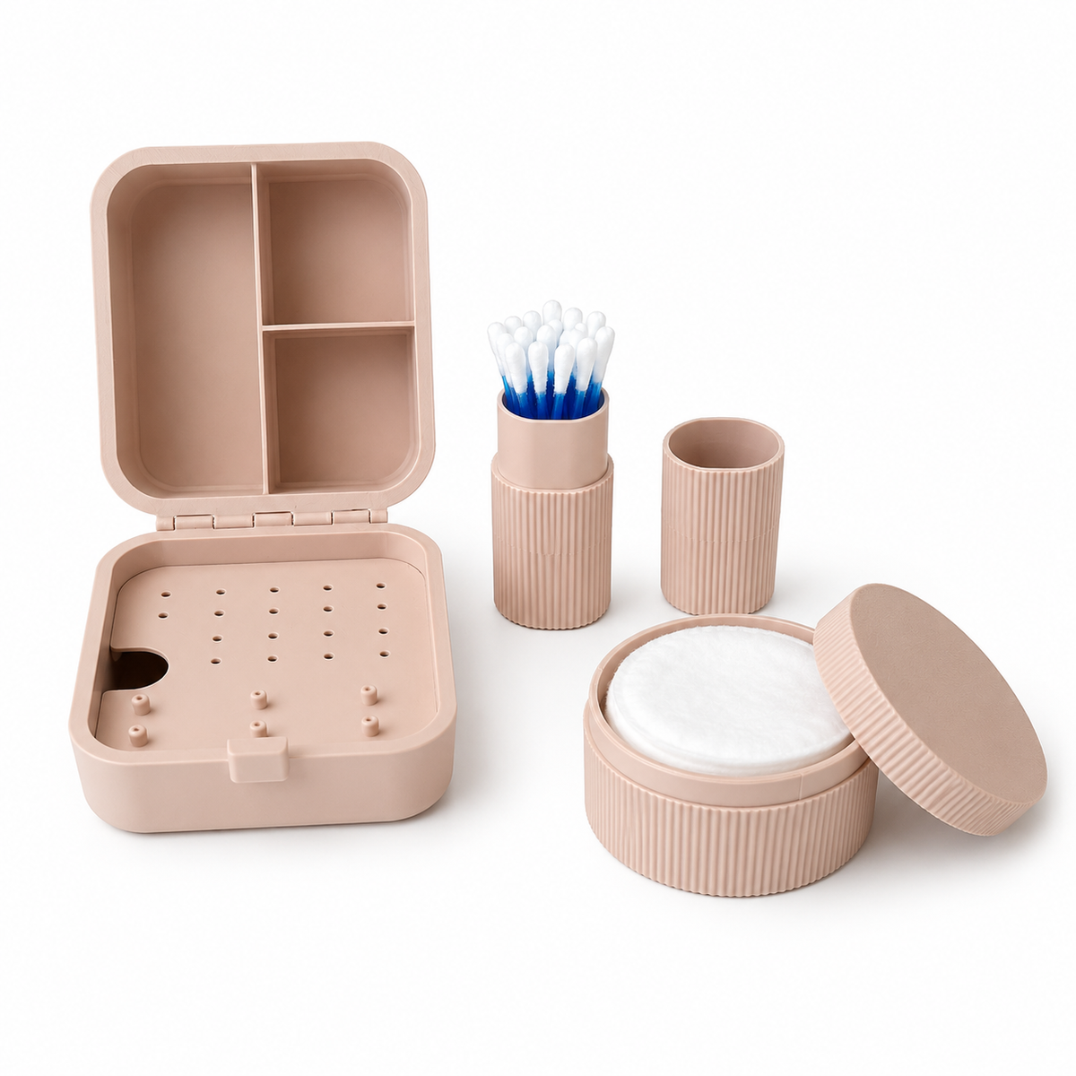 Kit Porta Algodão E Cotonete Portátil + Porta Joias Organizador Viagem
