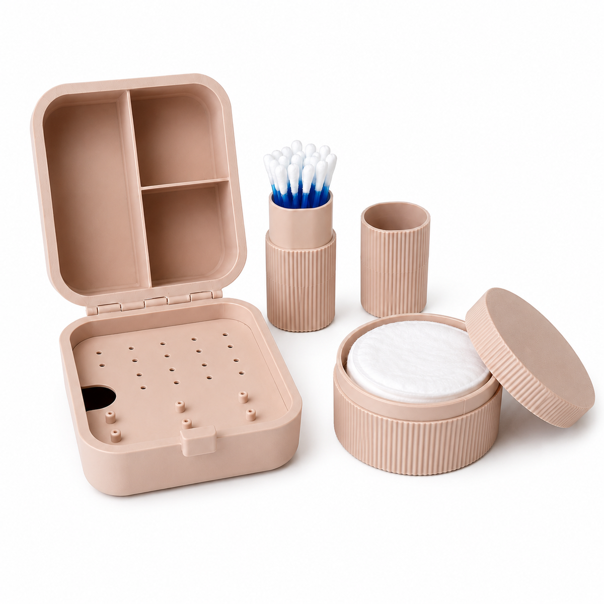 Kit Porta Algodão E Cotonete Portátil + Porta Joias Organizador Viagem