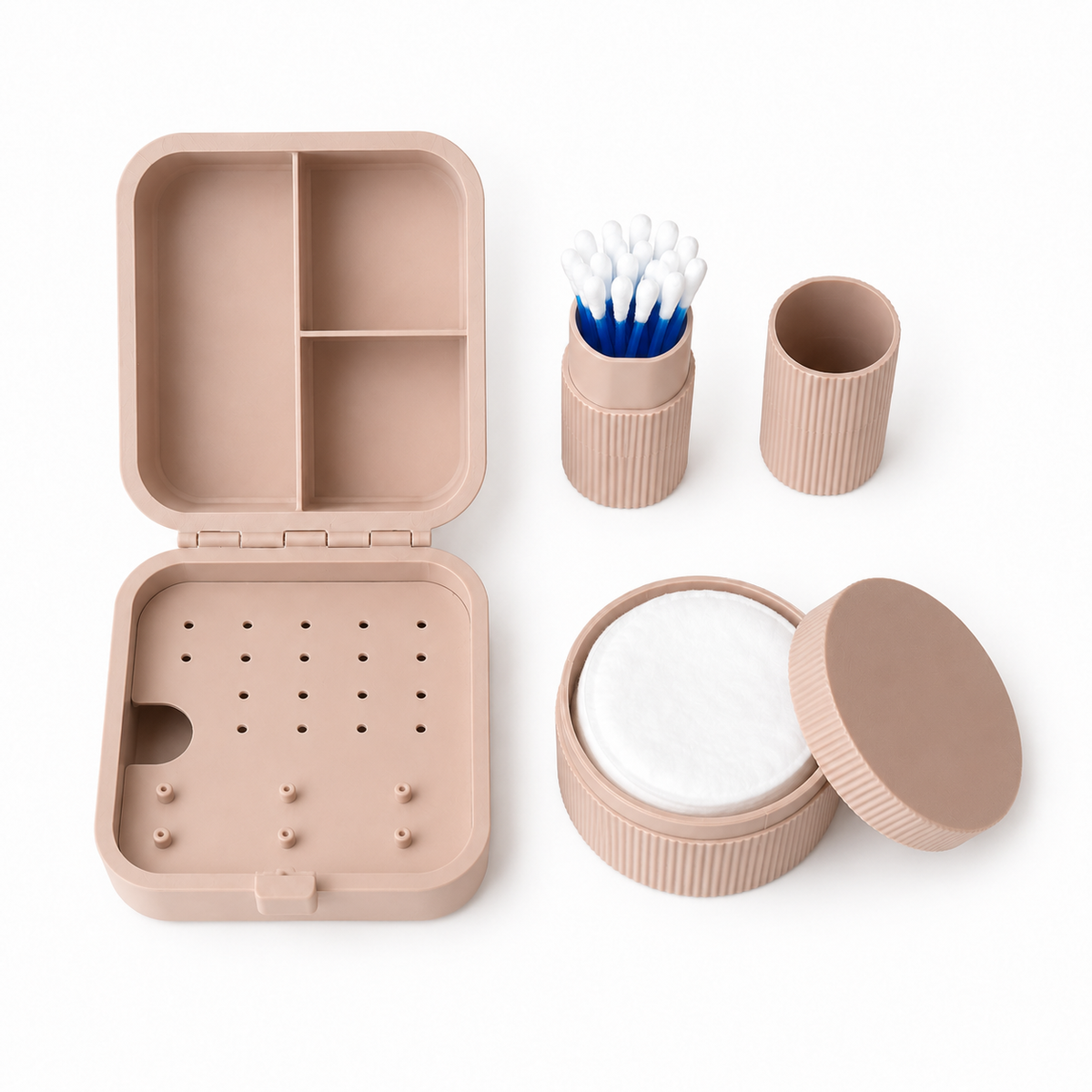 Kit Porta Algodão E Cotonete Portátil + Porta Joias Organizador Viagem